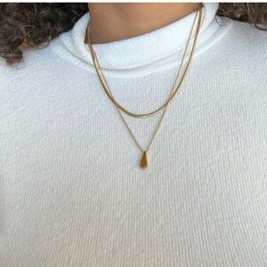 Gold Plated Stainless Steel 1pc Layered Teardrop Necklace — Minimalist Chic